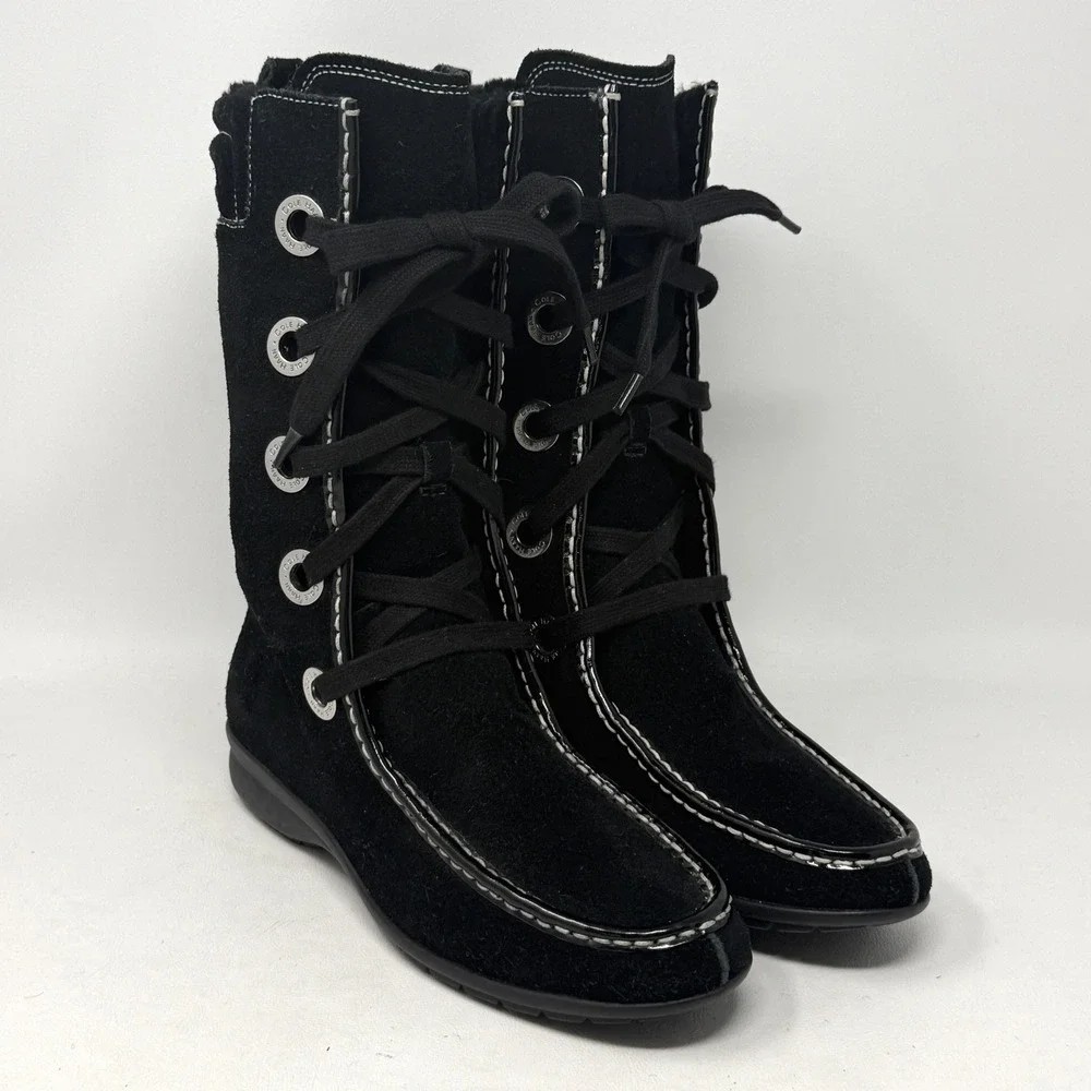 Cole Haan Mardi Womens Moc Toe Black Suede Leather Boot Boho Hipster Money 8B